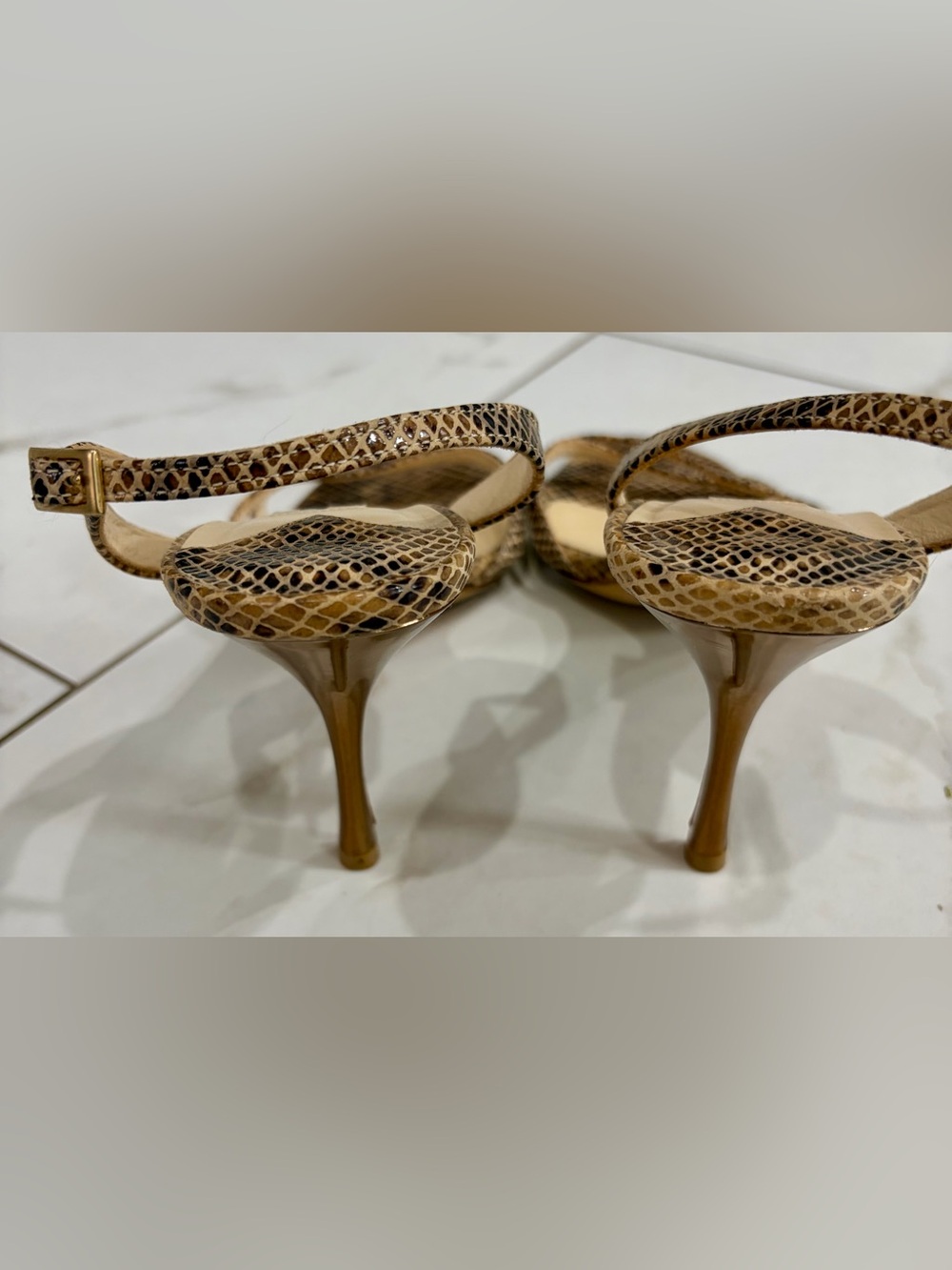 Jimmy Choo Tan Snakeskin Stiletto Slingback Heels 38.5 - Picture 4 of 6